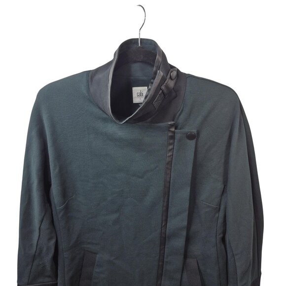 Cabi Jacket Womens S Green Asymmetrical Full Zip Faux Leather Shoulder Pads - Picture 4 of 8